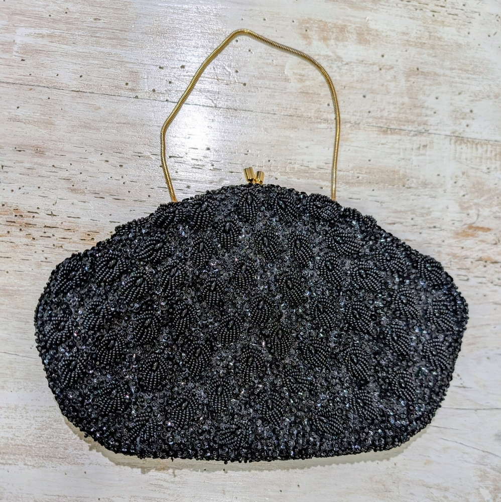 Vintage Mr. John Hand-Beaded Evening Bag- Black Beaded Frame- Hong Kong-Handmade